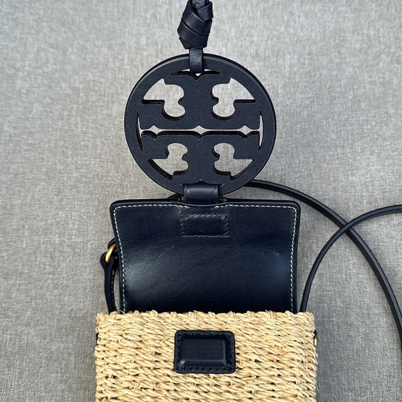TORY BURCH Miller Straw Phone Crossbody - Midnight - Picture 12 of 16